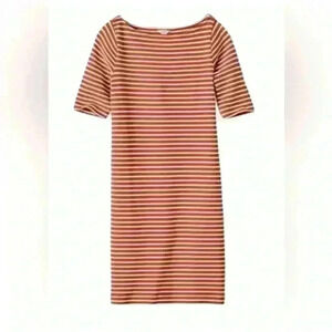 🔥 Fossil Addison burnt Orange Stripe knit Dress Size medium casual school summer